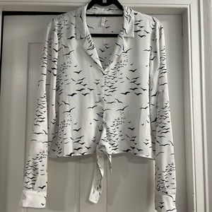 BCBGeneration white crop top with blue birds. Size large